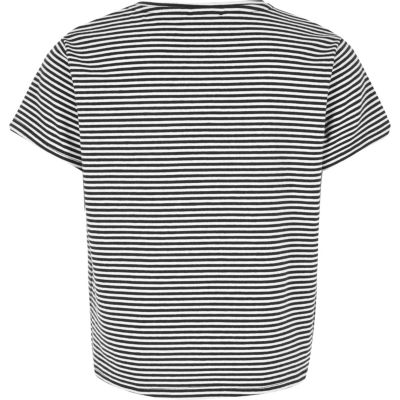Girls navy stripe star print t-shirt